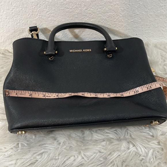 MICHAEL MICHAEL KORS Savannah Medium Saffiano Leather Satchel Black & Gold - Picture 12 of 15